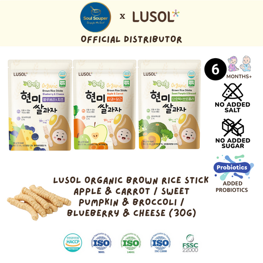 100% Organic Brown Rice Stick - Apple & Carrot / Sweet Pumpkin & Broccoli / Blueberry & Cheese (6months+)