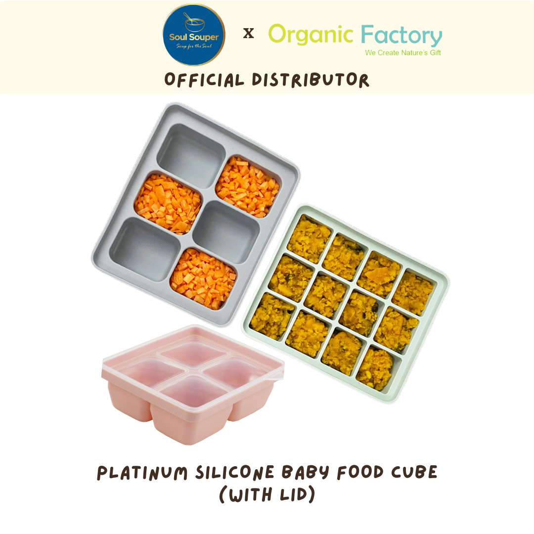 Organic Factory Korea Platinum Silicone  Baby Food Cube with Cover (4pcs, 6pcs, 12pcs)