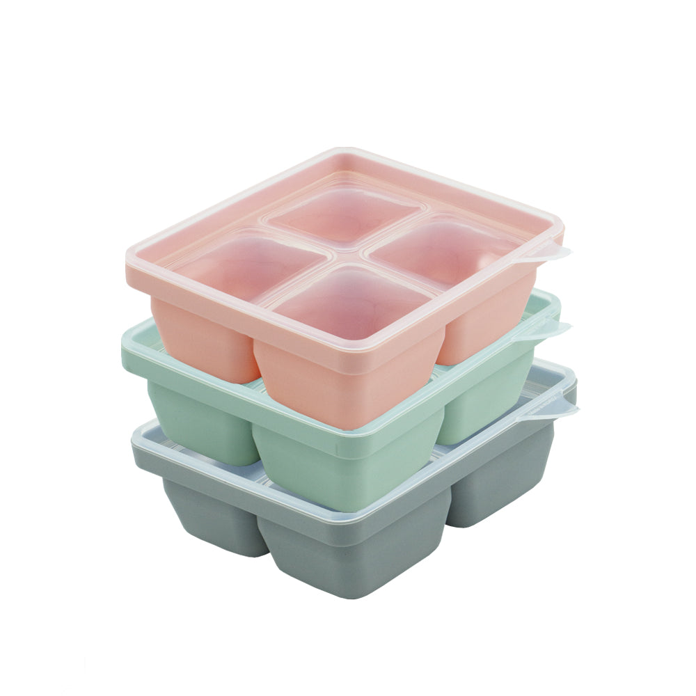 Organic Factory Korea Platinum Silicone  Baby Food Cube with Cover (4pcs, 6pcs, 12pcs)